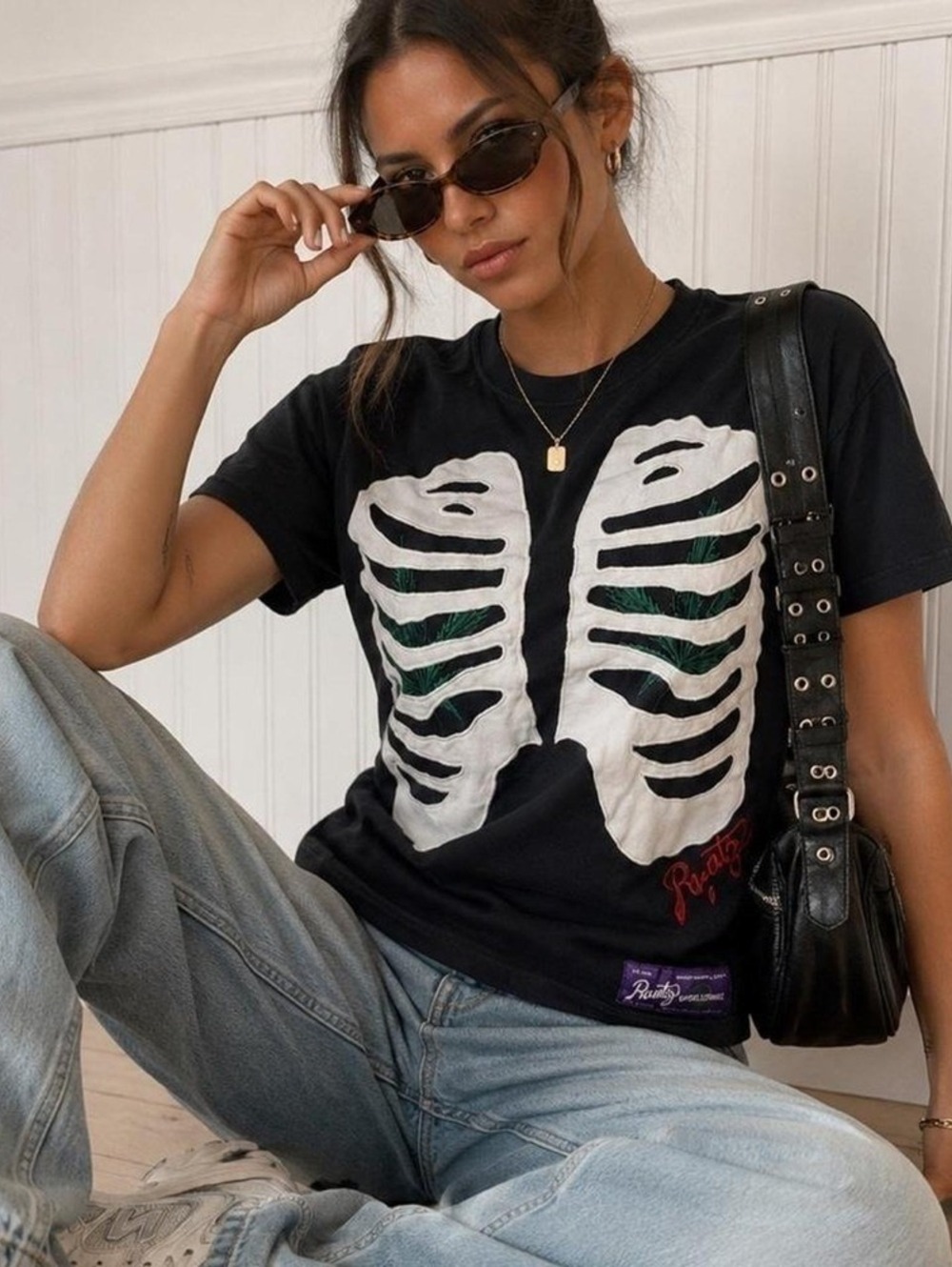 Runtz Bones Embroidered Skeleton Ribcage T-Shirt